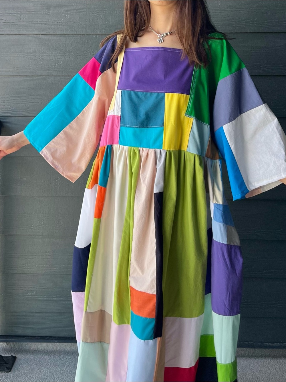 Handmade Quilted Patchwork Colorblock Dress SKU 07081 - Picture 16 of 16